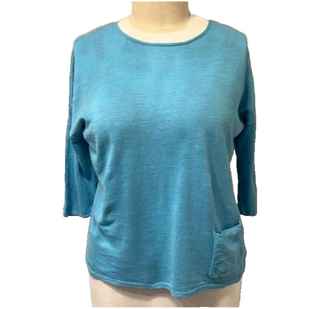 J. Jill | Oversized Blue Linen Cotton Pocket Crew Neck Tunic Sweater 1X